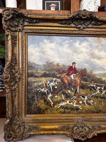 Vintage Hunt Scene Oil Painting In The Tradition Of Heywood Hardy In Store Pick Up Only 54.5W x 45.5H x 5D