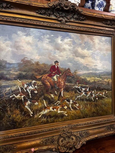 Vintage Hunt Scene Oil Painting In The Tradition Of Heywood Hardy In Store Pick Up Only 54.5W x 45.5H x 5D