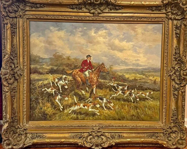 Vintage Hunt Scene Oil Painting In The Tradition Of Heywood Hardy In Store Pick Up Only 54.5W x 45.5H x 5D