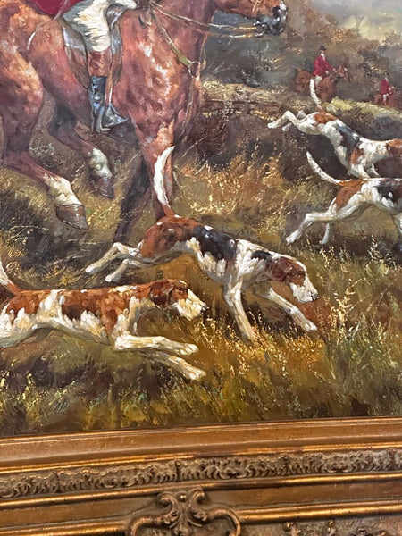 Vintage Hunt Scene Oil Painting In The Tradition Of Heywood Hardy In Store Pick Up Only 54.5W x 45.5H x 5D