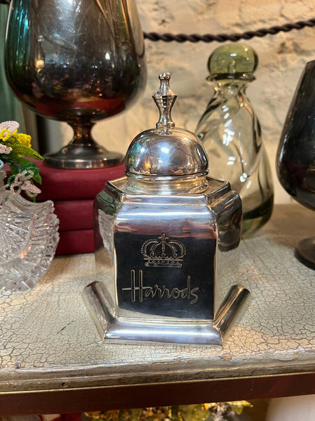 Vintage Silver Plate Harrod's Tea Caddie