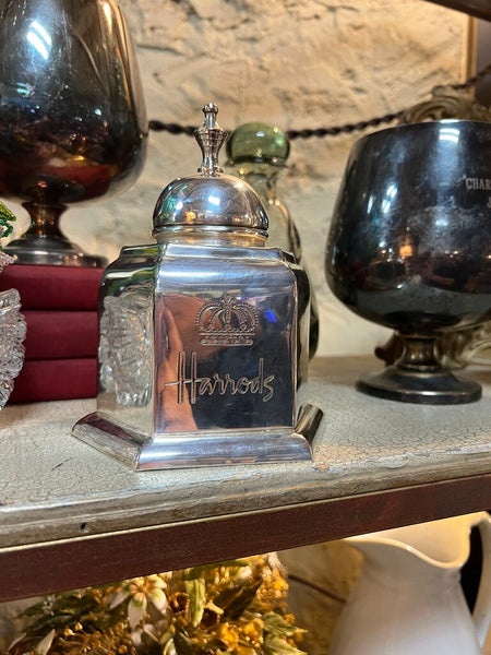 Vintage Silver Plate Harrod's Tea Caddie