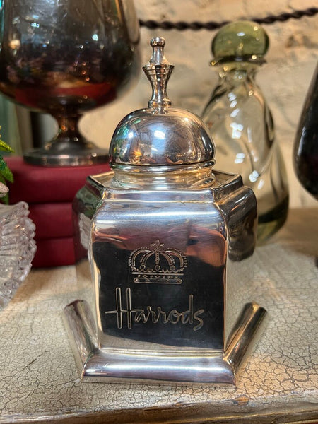 Vintage Silver Plate Harrod's Tea Caddie