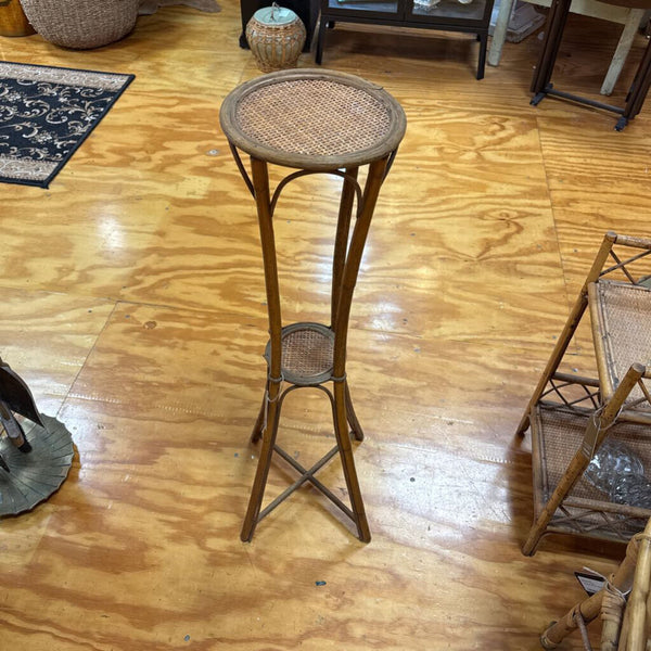 Bamboo and Caning Tall Plant Stand 33" tall W2225 Pick Up Only