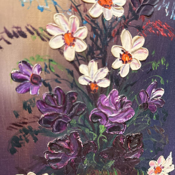 Purple and White Floral Painting White Frame 9" x 14.5" W2232