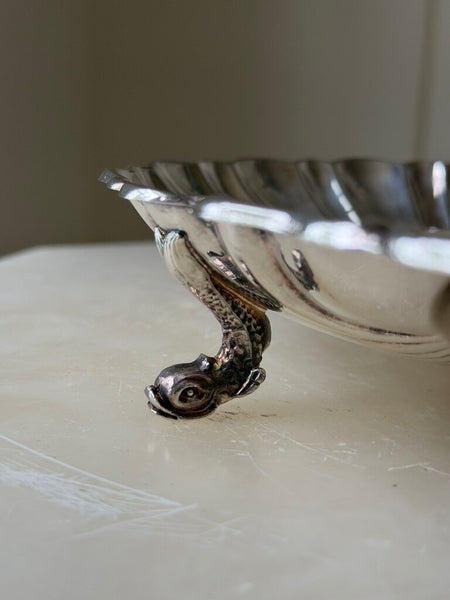 1148 Koi Fish Silverplate Footed Shell Dish