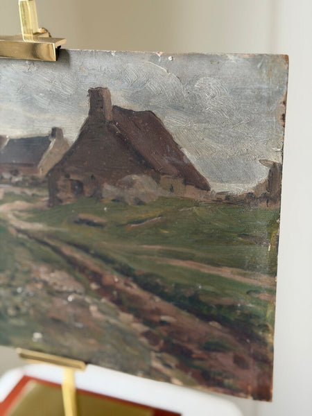 2539 French Antique Oil on Board Landscape Scene