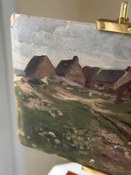 2539 French Antique Oil on Board Landscape Scene