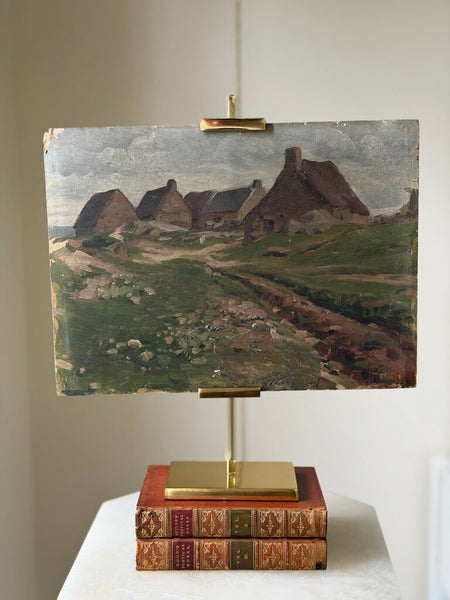 2539 French Antique Oil on Board Landscape Scene