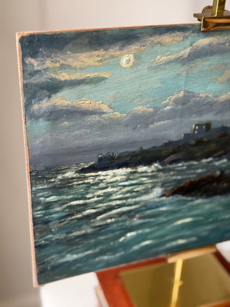 2540 French Antique Nocturne Ocean Scene Canvas on wood panel