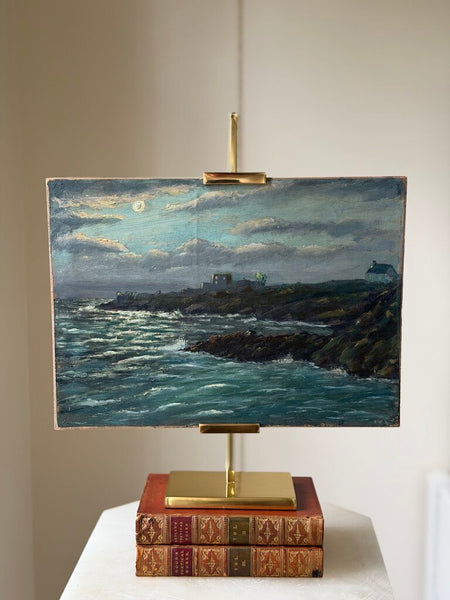 2540 French Antique Nocturne Ocean Scene Canvas on wood panel
