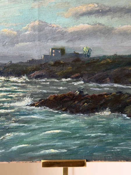 2540 French Antique Nocturne Ocean Scene Canvas on wood panel