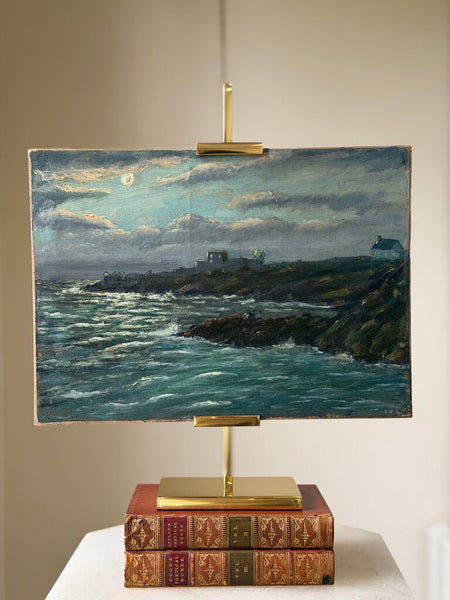 2540 French Antique Nocturne Ocean Scene Canvas on wood panel