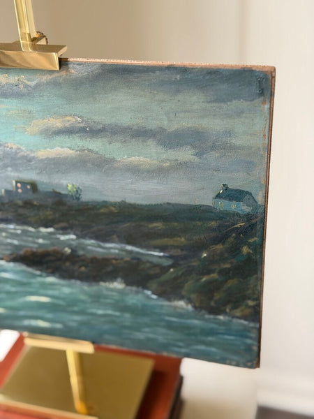 2540 French Antique Nocturne Ocean Scene Canvas on wood panel