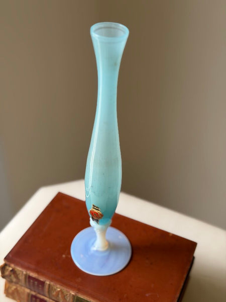 2543 Italian Blue Opaline Bud Vase w/ Bulle De Savon Base