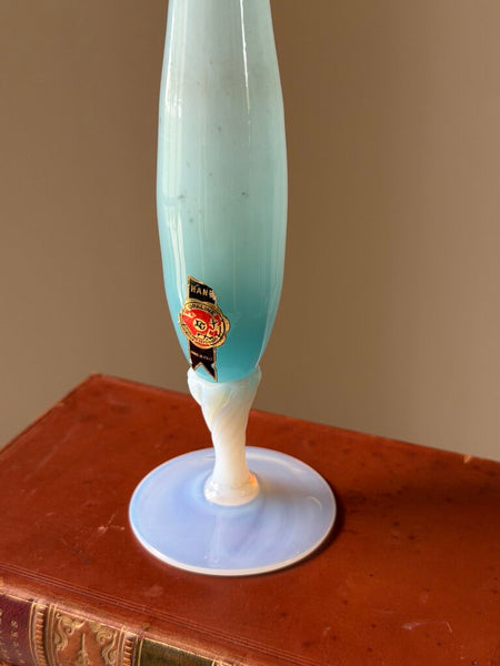 2543 Italian Blue Opaline Bud Vase w/ Bulle De Savon Base