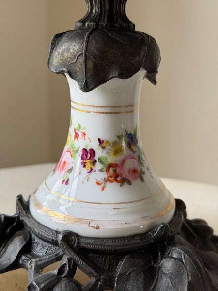0788 Victorian Iron and Porcelain Hand Painted Tazza