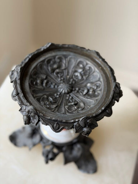 0788 Victorian Iron and Porcelain Hand Painted Tazza