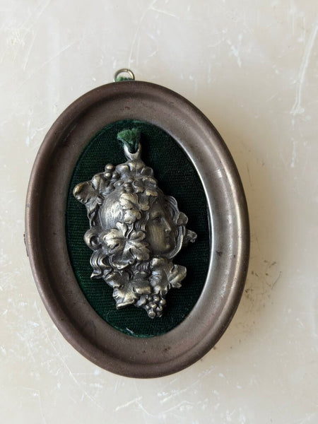 1530 Pewter Portrait Plaque on Veltet Frame