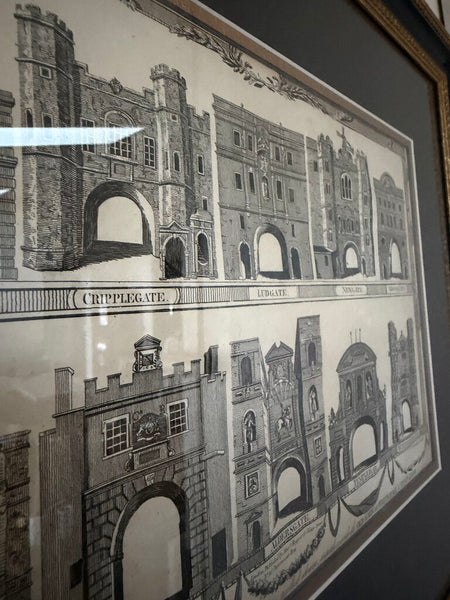 1532 Professionally Framed Engraving of the City Gates of London before demolition