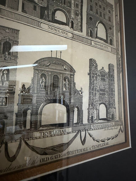 1532 Professionally Framed Engraving of the City Gates of London before demolition