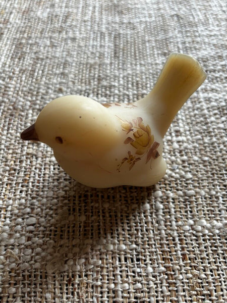 Vintage Fenton Satin Glass Hand Painted Brown Flowers Bird signed