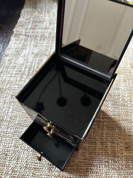Vintage Peacock Design Japanese Lacquer Jewelry Box w/ Mirror