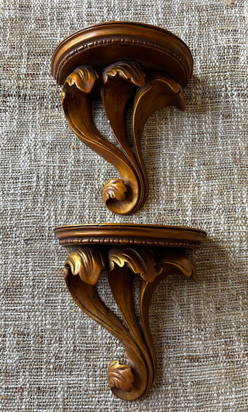Set of 2 Antique Wood Florentine Wall Shelves ITALY