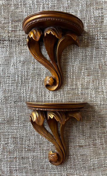 Set of 2 Antique Wood Florentine Wall Shelves ITALY