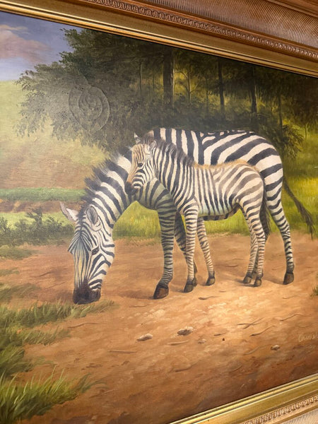 Vintage zebra oil painting on canvas
