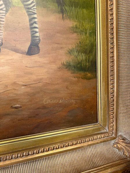Vintage zebra oil painting on canvas