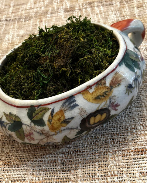 Vintage Wong Lee Crackle Glaze Chinoiserie Handled Planter Birds Nest Floral