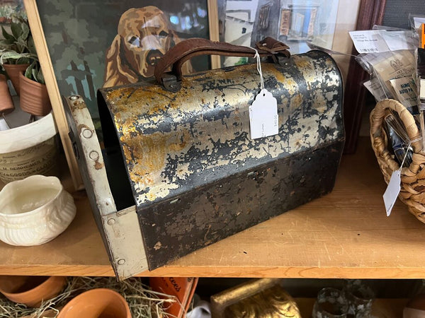 Vintage Side Slide Out Lunch Box~ Leather Handle