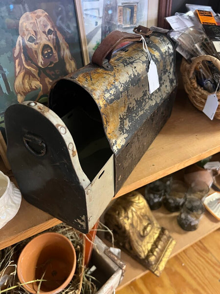 Vintage Side Slide Out Lunch Box~ Leather Handle