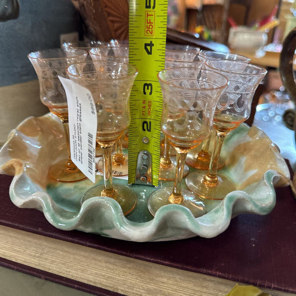 Set of 10 historian royal etch amber cordial stem glasses