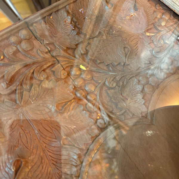 Large Anglo / Indian side table carved (old) early 1900 with octagonal glass top (wood top as found)