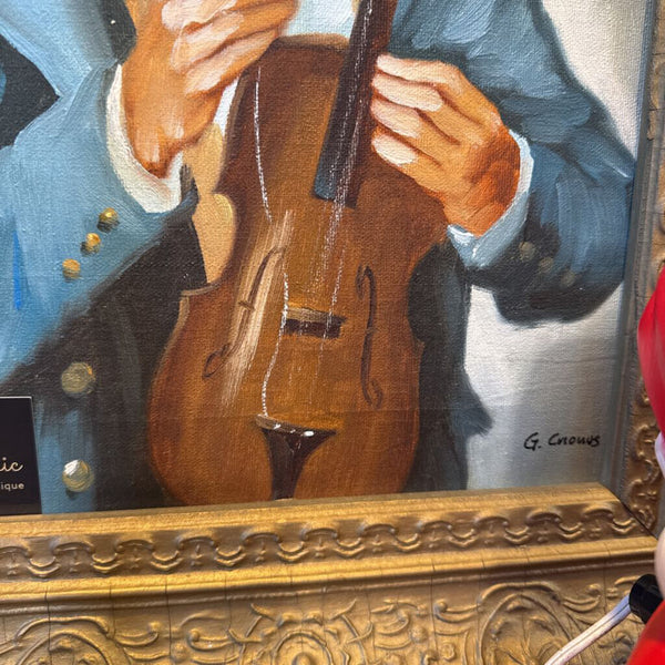 Gold Framed Signed Violin Player Oil Painting 18x22