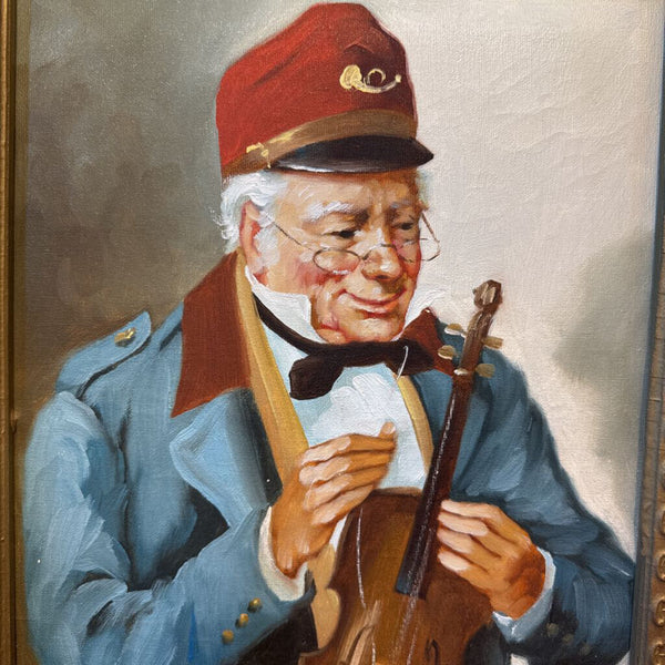 Gold Framed Signed Violin Player Oil Painting 18x22