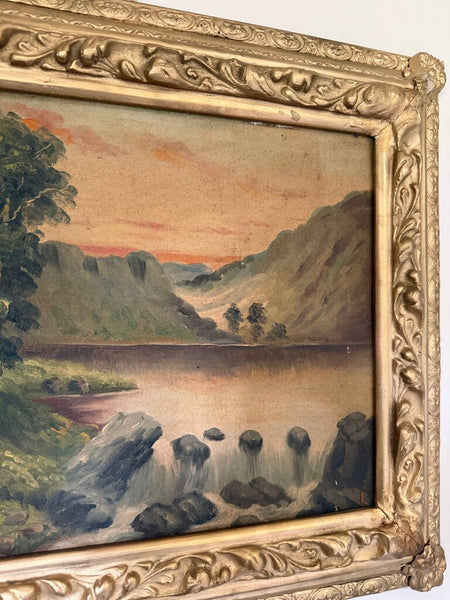 1551 Vintage Sunset Mountainscape Painting Oil on Canvas