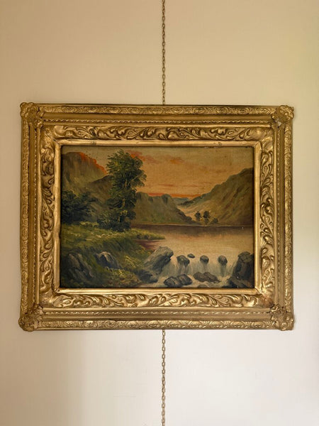 1551 Vintage Sunset Mountainscape Painting Oil on Canvas