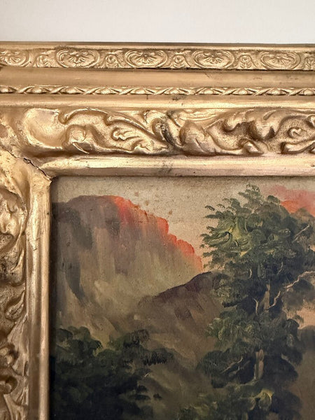 1551 Vintage Sunset Mountainscape Painting Oil on Canvas