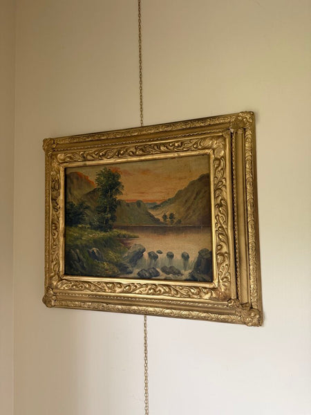1551 Vintage Sunset Mountainscape Painting Oil on Canvas