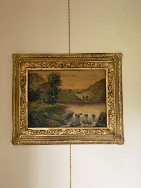 1551 Vintage Sunset Mountainscape Painting Oil on Canvas