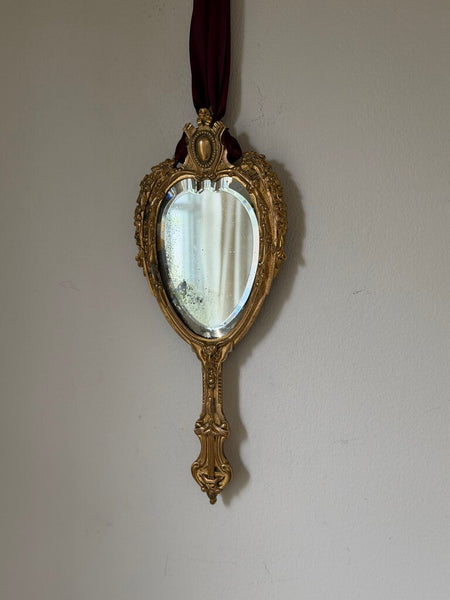 2028 Heavy Antique French Bronze Hand Mirror