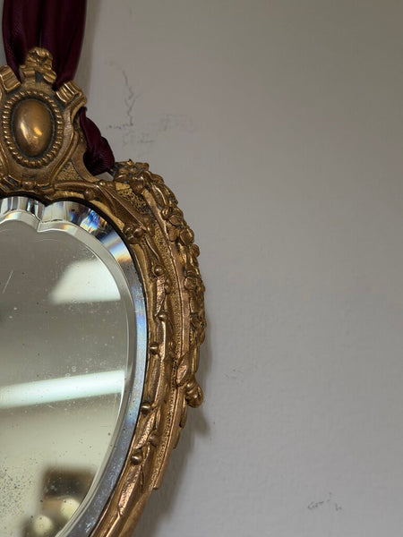 2028 Heavy Antique French Bronze Hand Mirror