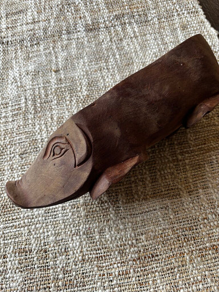 Vintage WOODEN PIG BOWL HAND CARVED