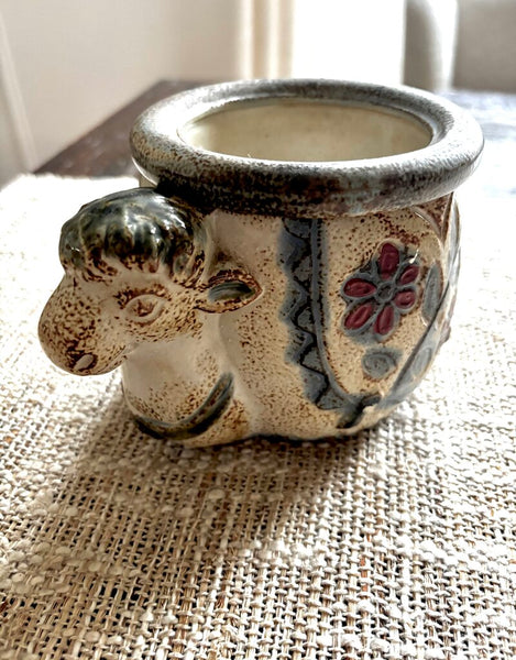 Vintage Japan Pottery Cow Planter w/Insert