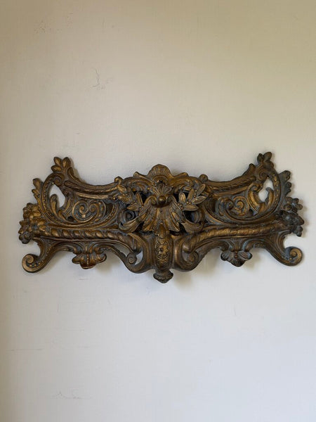 1558 Antique French Salvage Gilded Metal Pediment