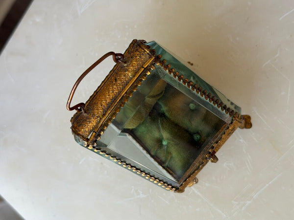 2374 Antique French Green Silk Pocket Watch/Jewelry Display Case