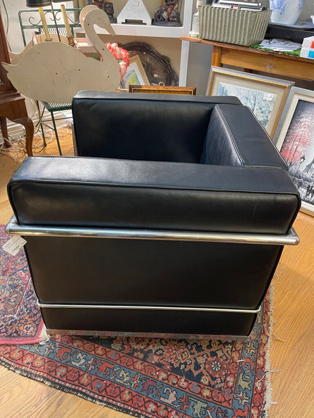 Petite black leather club chair as is
